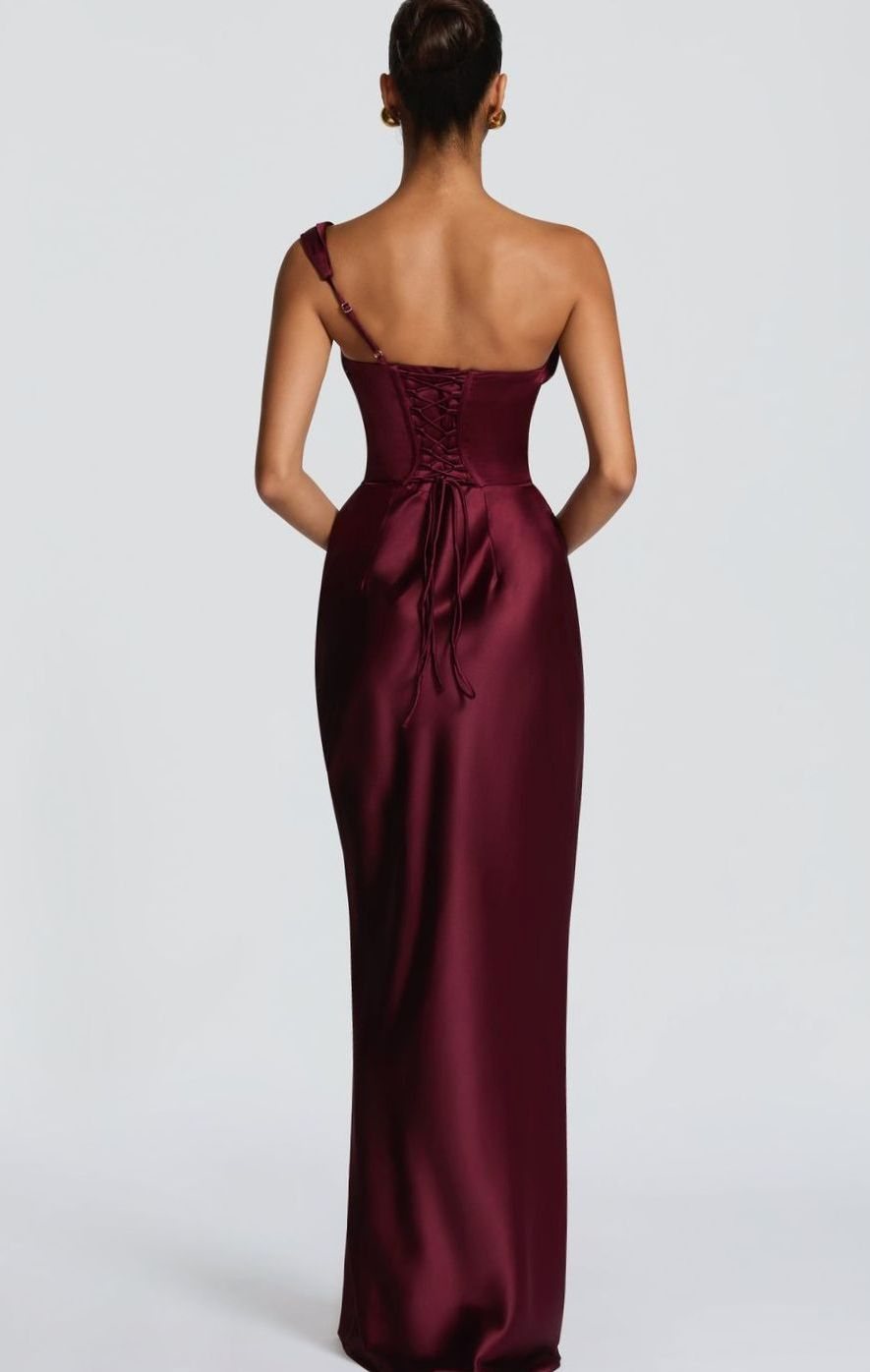 Women's One-Shoulder Satin Fitted Formal Maxi Dress