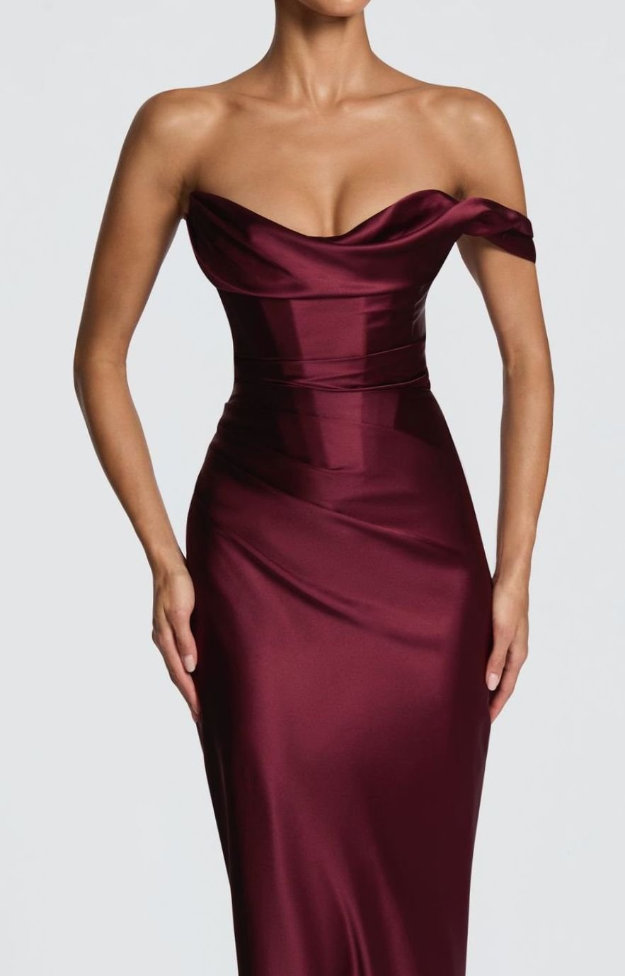 Women's One-Shoulder Satin Fitted Formal Maxi Dress