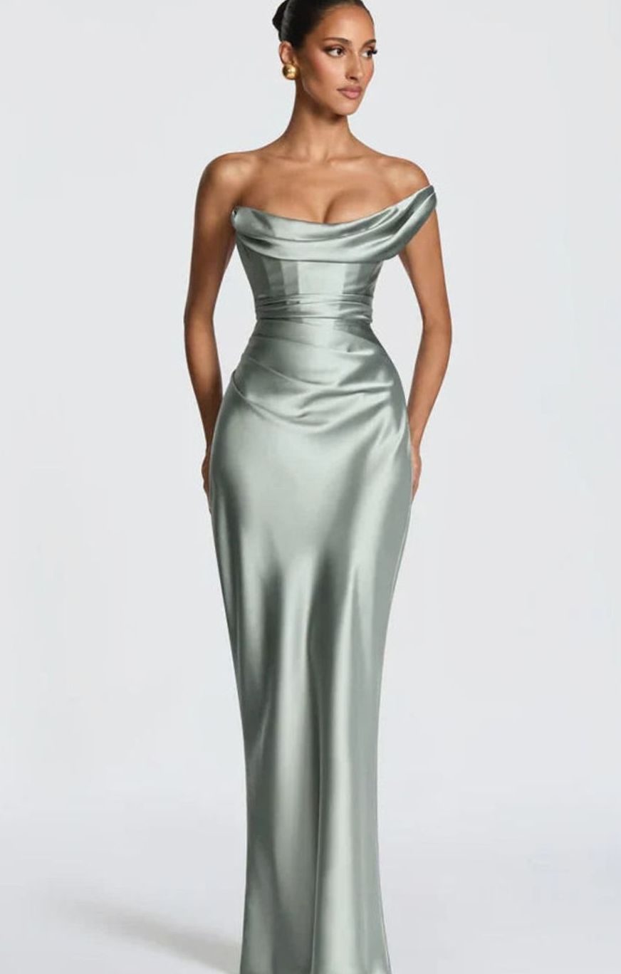 Women's One-Shoulder Satin Fitted Formal Maxi Dress - Teal
