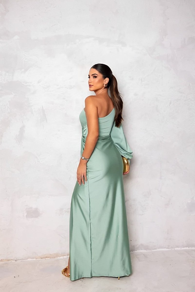 Women's One-Shoulder Satin Maxi Summer Dress Jumpsuit Formal Gown