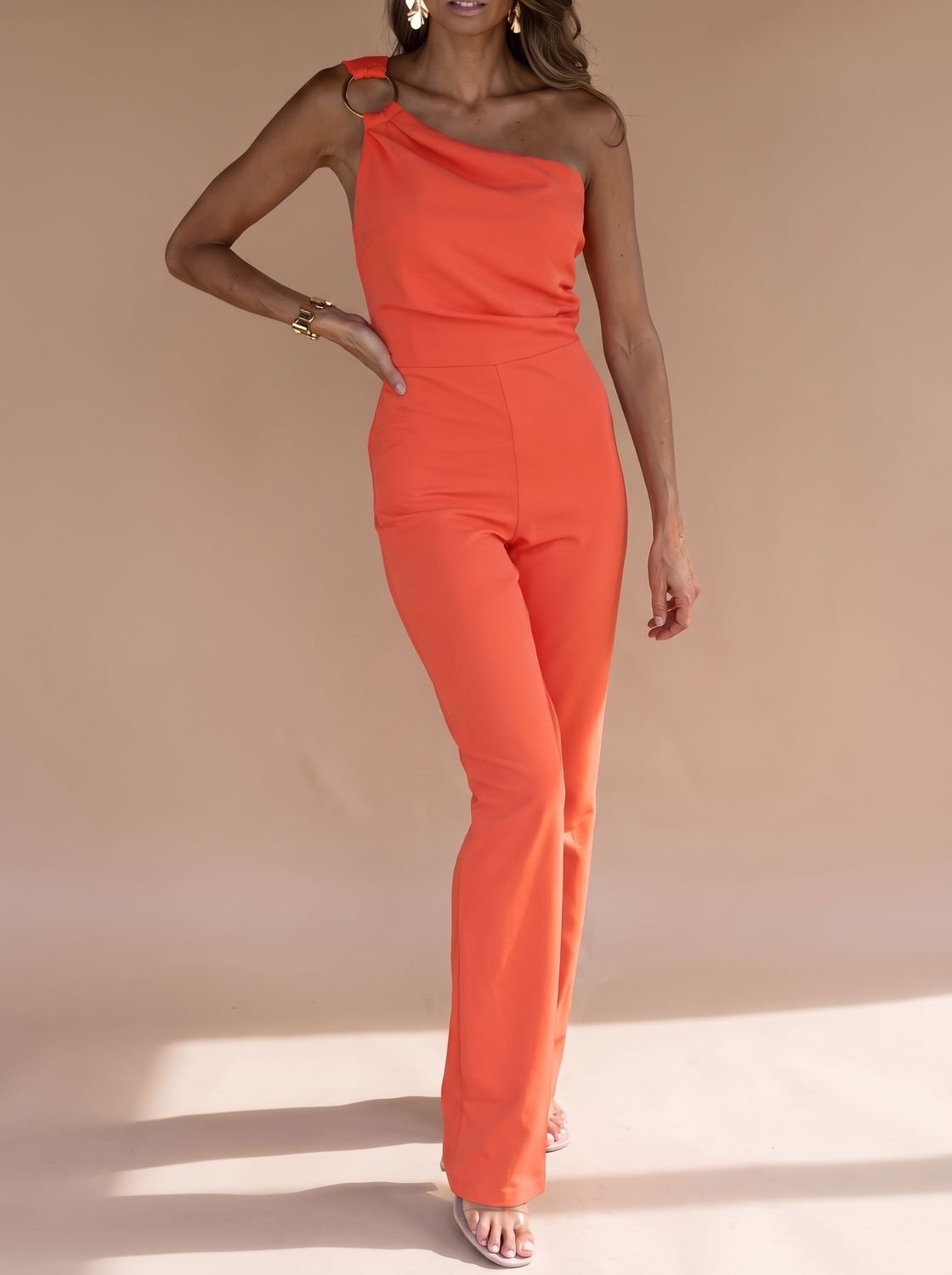 Women's One-Shoulder Sleeveless Slim-Fit Wide-Leg Jumpsuit