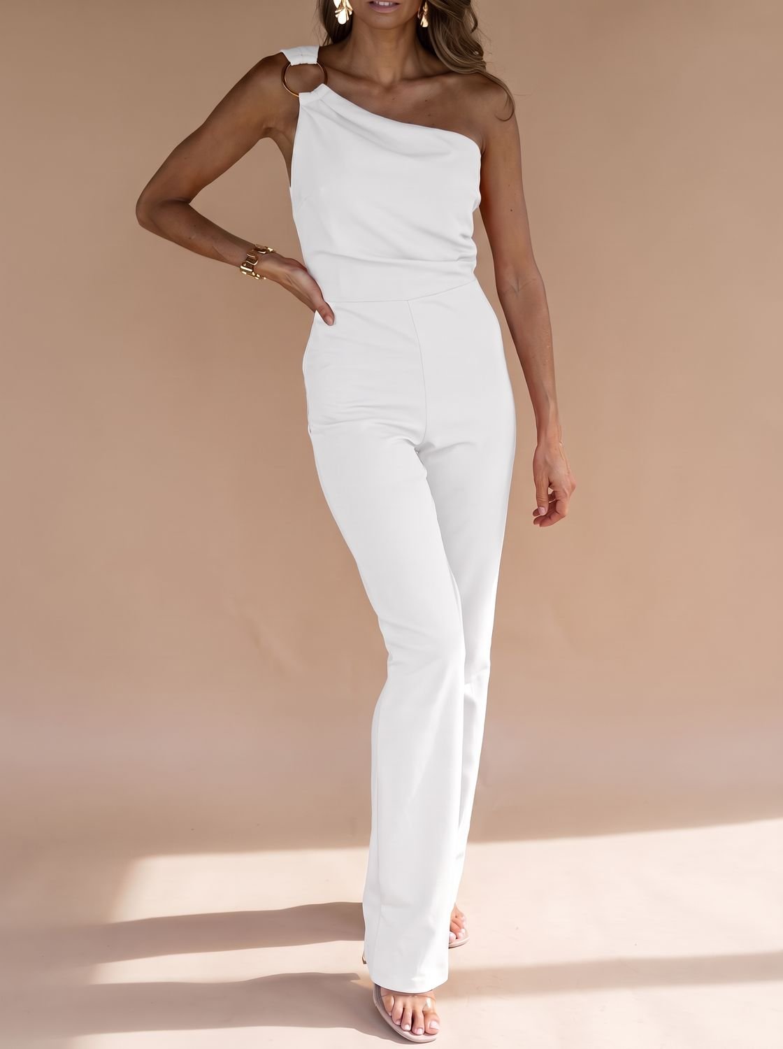 Women's One-Shoulder Sleeveless Slim-Fit Wide-Leg Jumpsuit