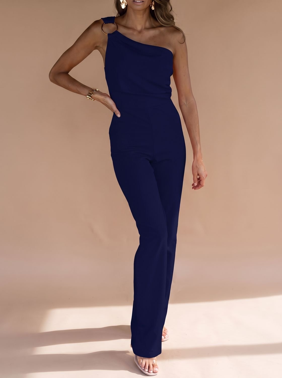Women's One-Shoulder Sleeveless Slim-Fit Wide-Leg Jumpsuit