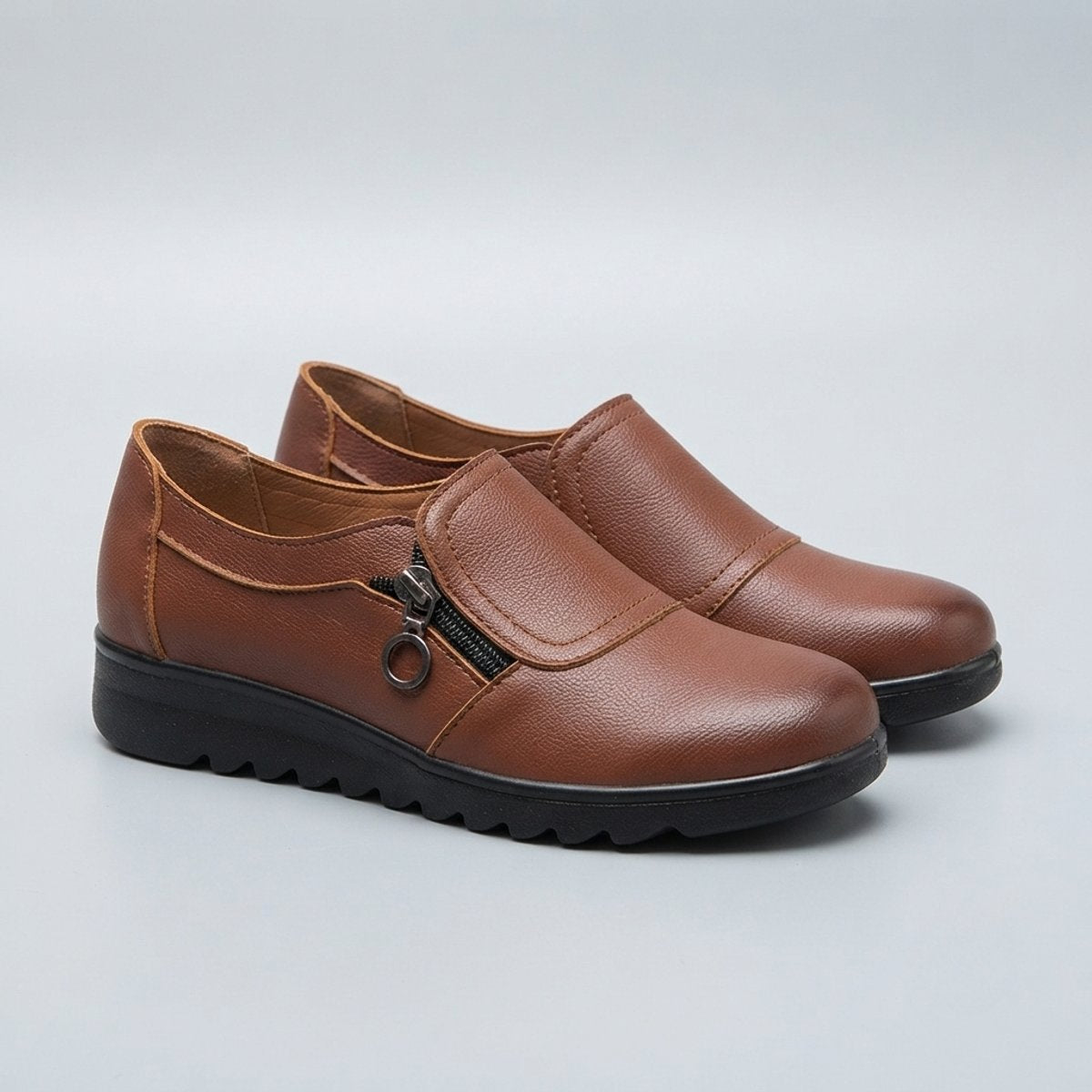 Women's Orthopaedic Zip-Up Comfort Sneakers Faux Leather Flat Loafers