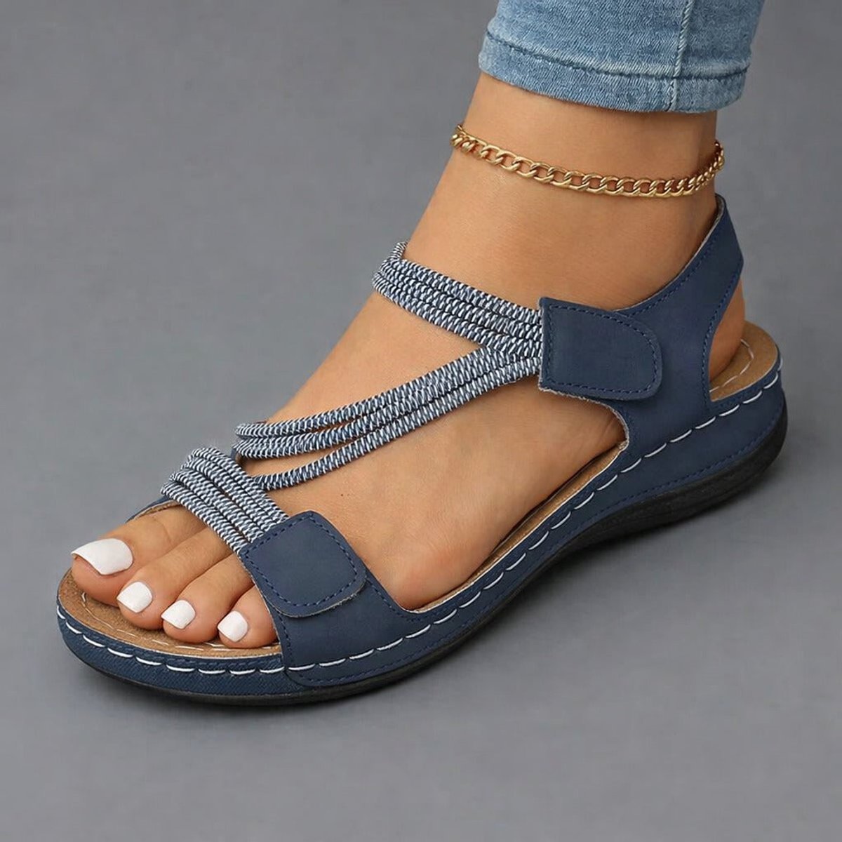 Women's Orthopedic Adjustable Velcro Strap Comfort Sandals - Blue