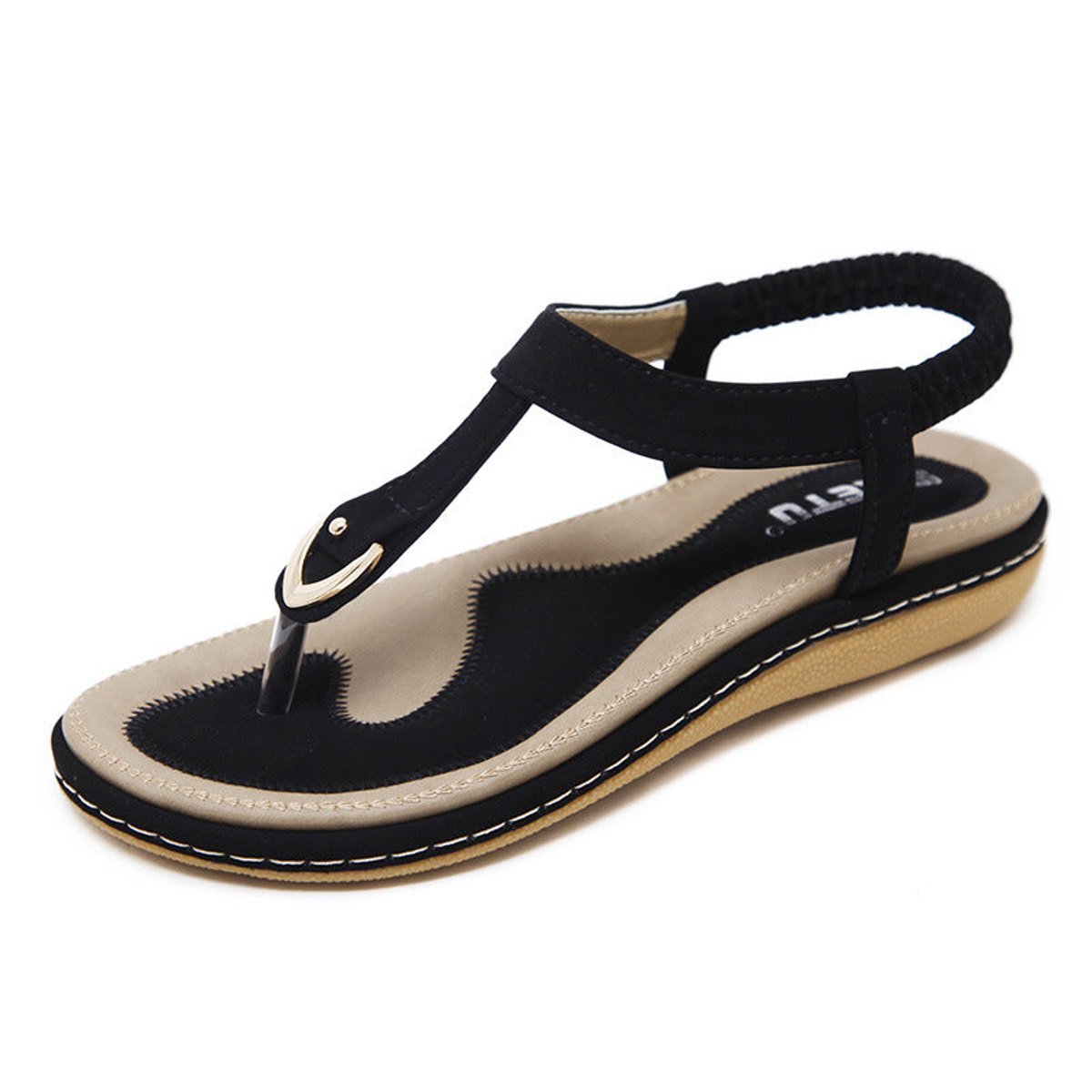 Women's Orthopedic Arch-Support Comfort Sandals Elasticated T-Bar - Black
