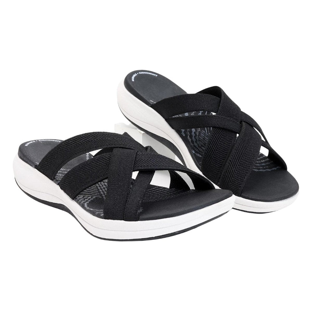 Women's Orthopedic Arch-Support Crossover Strap Comfort Sandals - Black