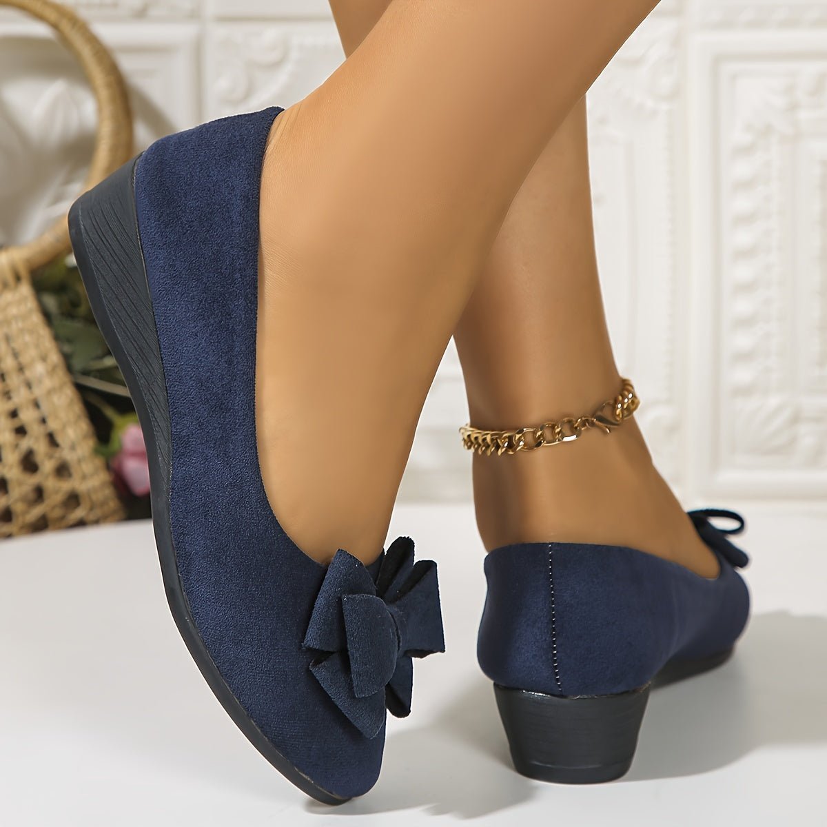 Women's Orthopedic Bow-Detail Slip-On Flat Shoes - Blue