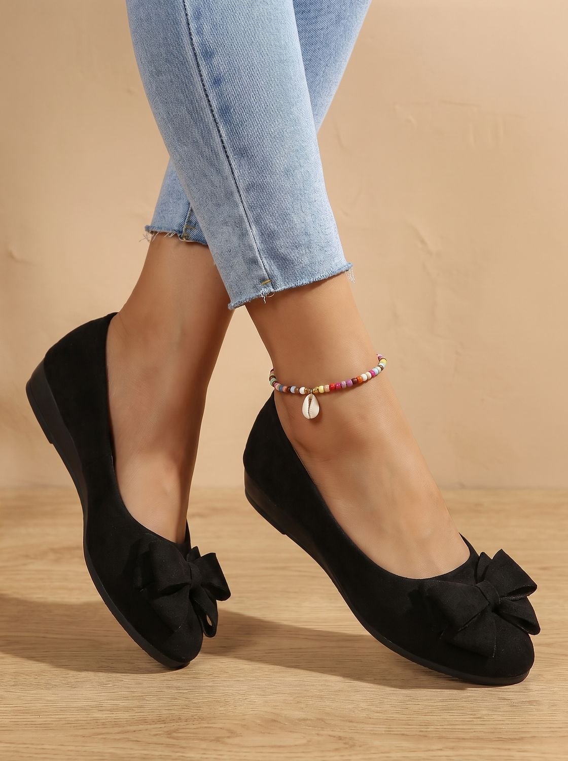 Women's Orthopedic Bow-Detail Suede Ballet Flats
