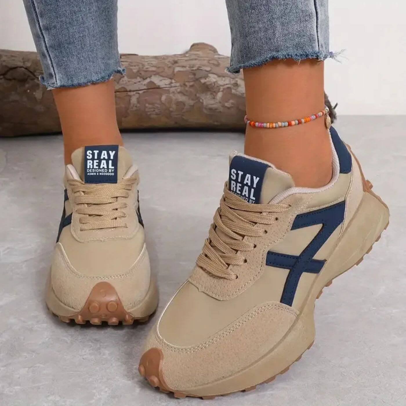 Women's Orthopedic Breathable Athletic Sneakers - Beige