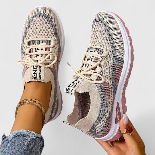Women's Orthopedic Breathable Mesh Lace-Up Trainers - Khaki