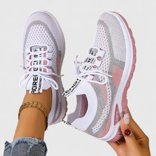 Women's Orthopedic Breathable Mesh Lace-Up Trainers - Pink