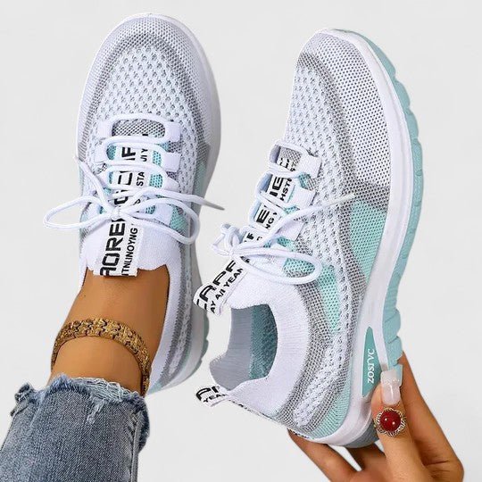 Women's Orthopedic Breathable Mesh Lace-Up Trainers - Turquoise