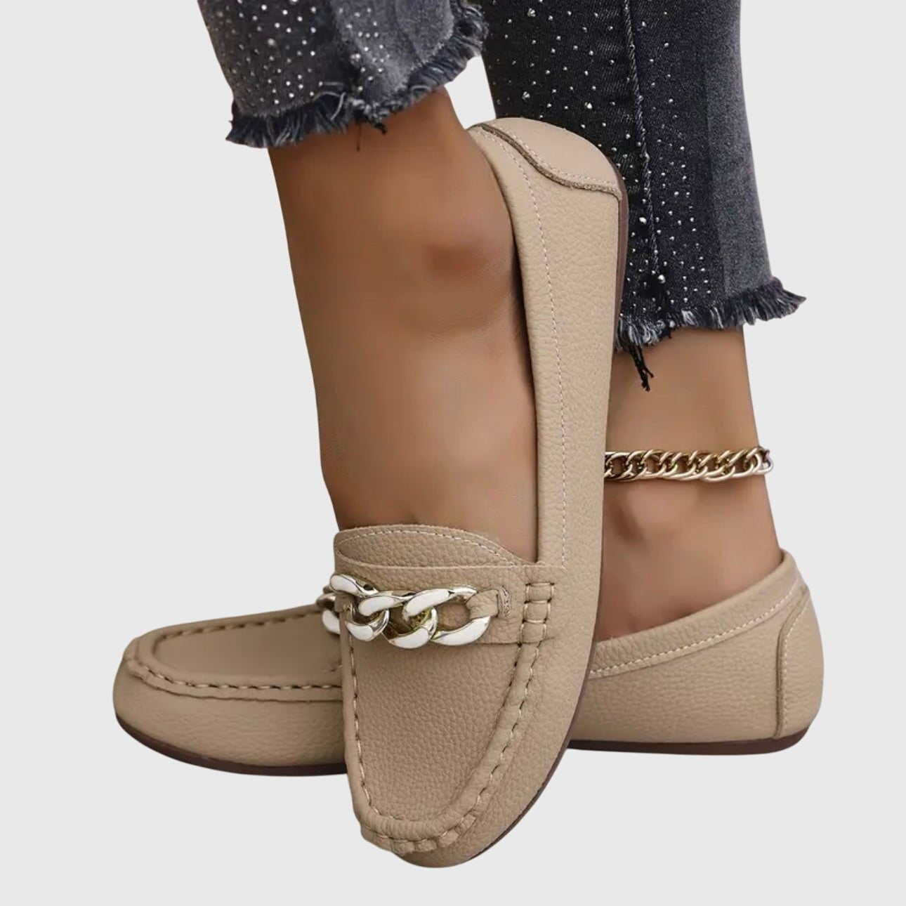 Women's Orthopedic Chain-Detail Slip-On Loafers - Beige