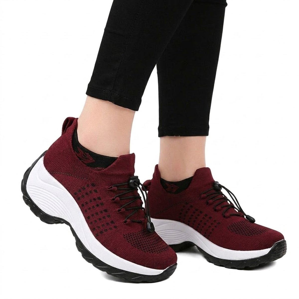 Women's Orthopedic Comfort Sneakers Cushioned Knit Platform Trainers - Red