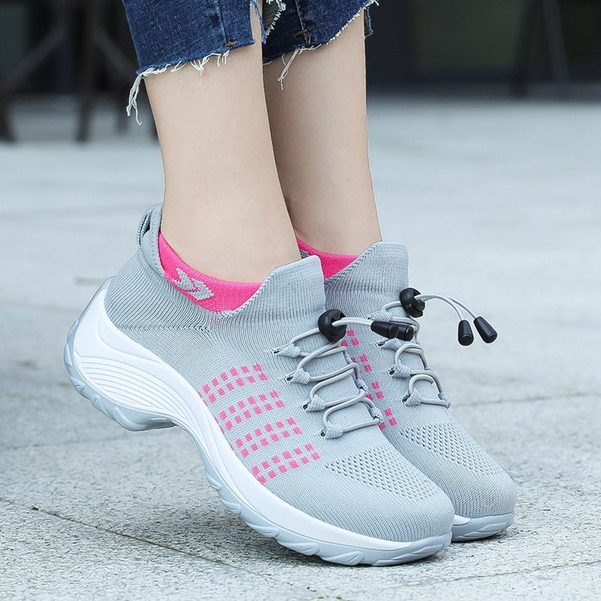 Women's Orthopedic Comfort Sneakers Cushioned Knit Platform Trainers