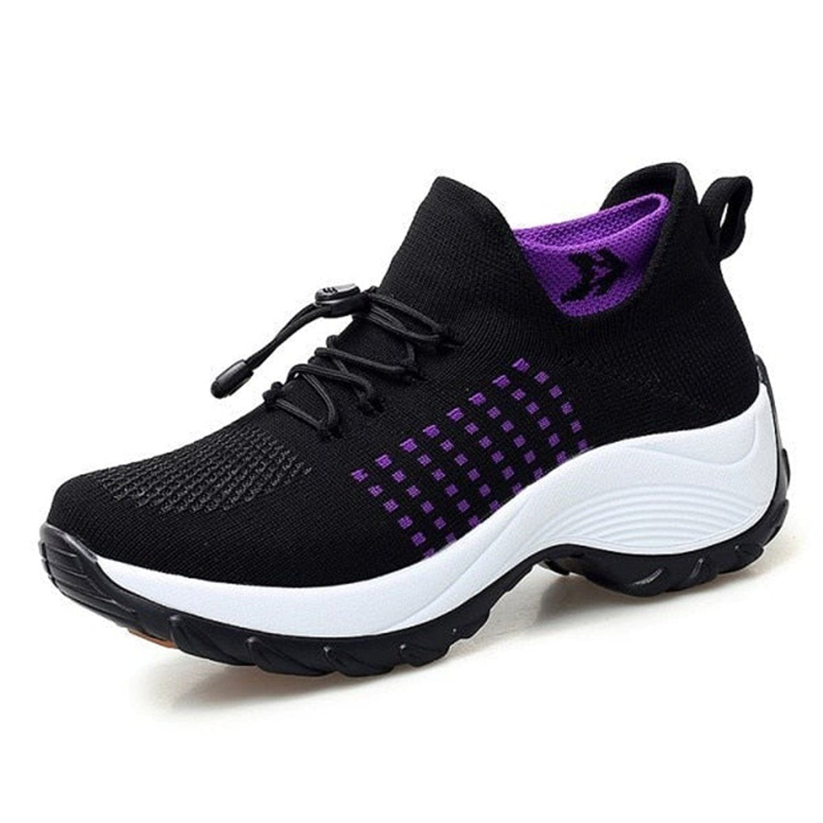 Women's Orthopedic Comfort Sneakers Cushioned Knit Platform Trainers - Black Purple