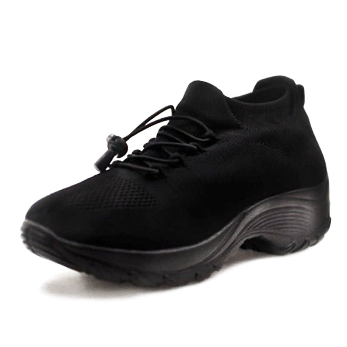Women's Orthopedic Comfort Sneakers Cushioned Knit Platform Trainers - Midnight Black