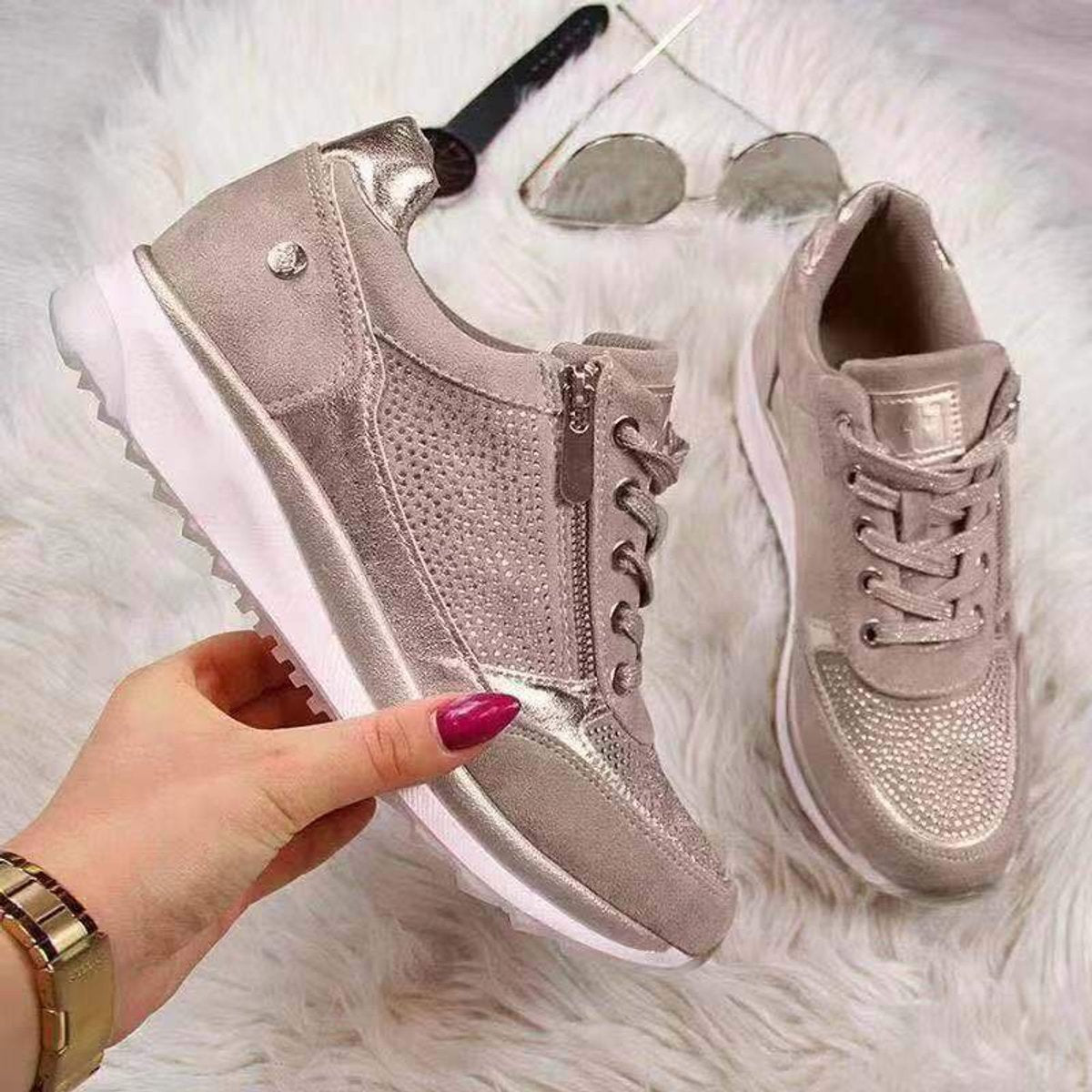 Women's Orthopedic Comfort Sneakers Lace-Up Zipper Platform Trainers