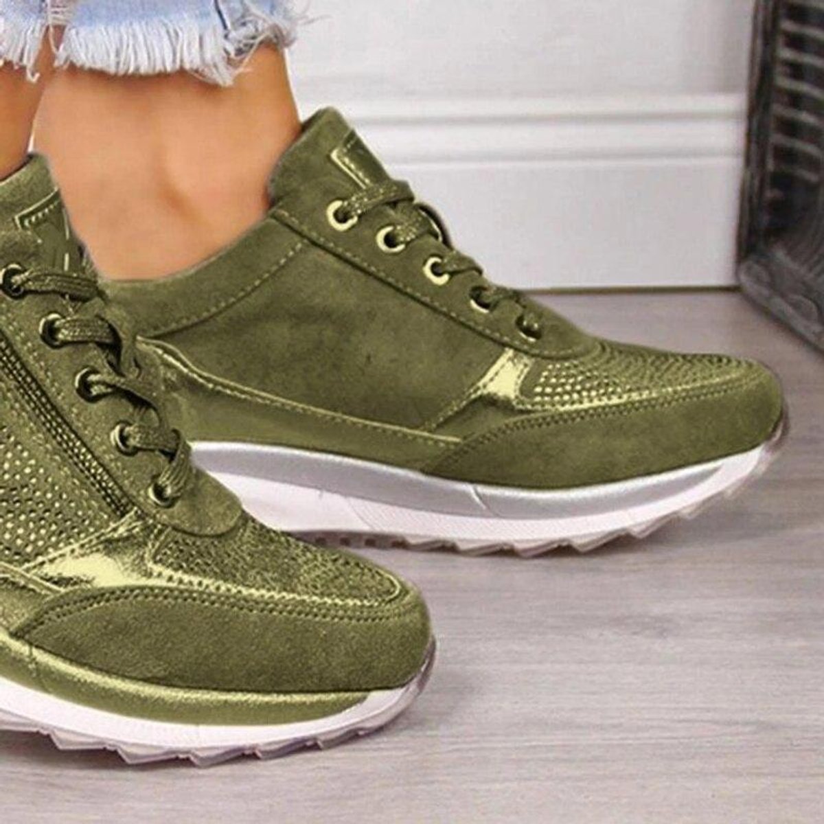 Women's Orthopedic Comfort Sneakers Lace-Up Zipper Platform Trainers
