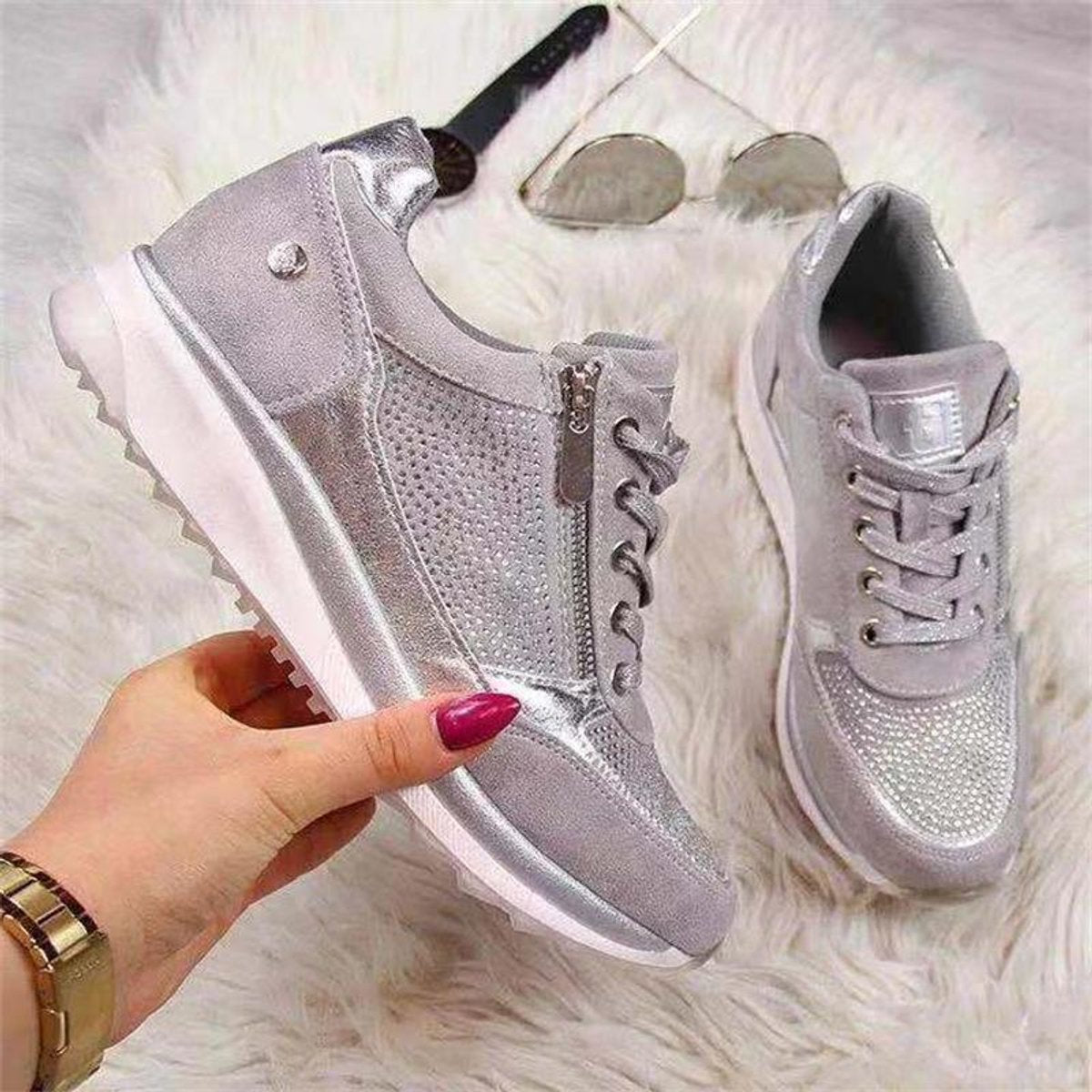 Women's Orthopedic Comfort Sneakers Lace-Up Zipper Platform Trainers