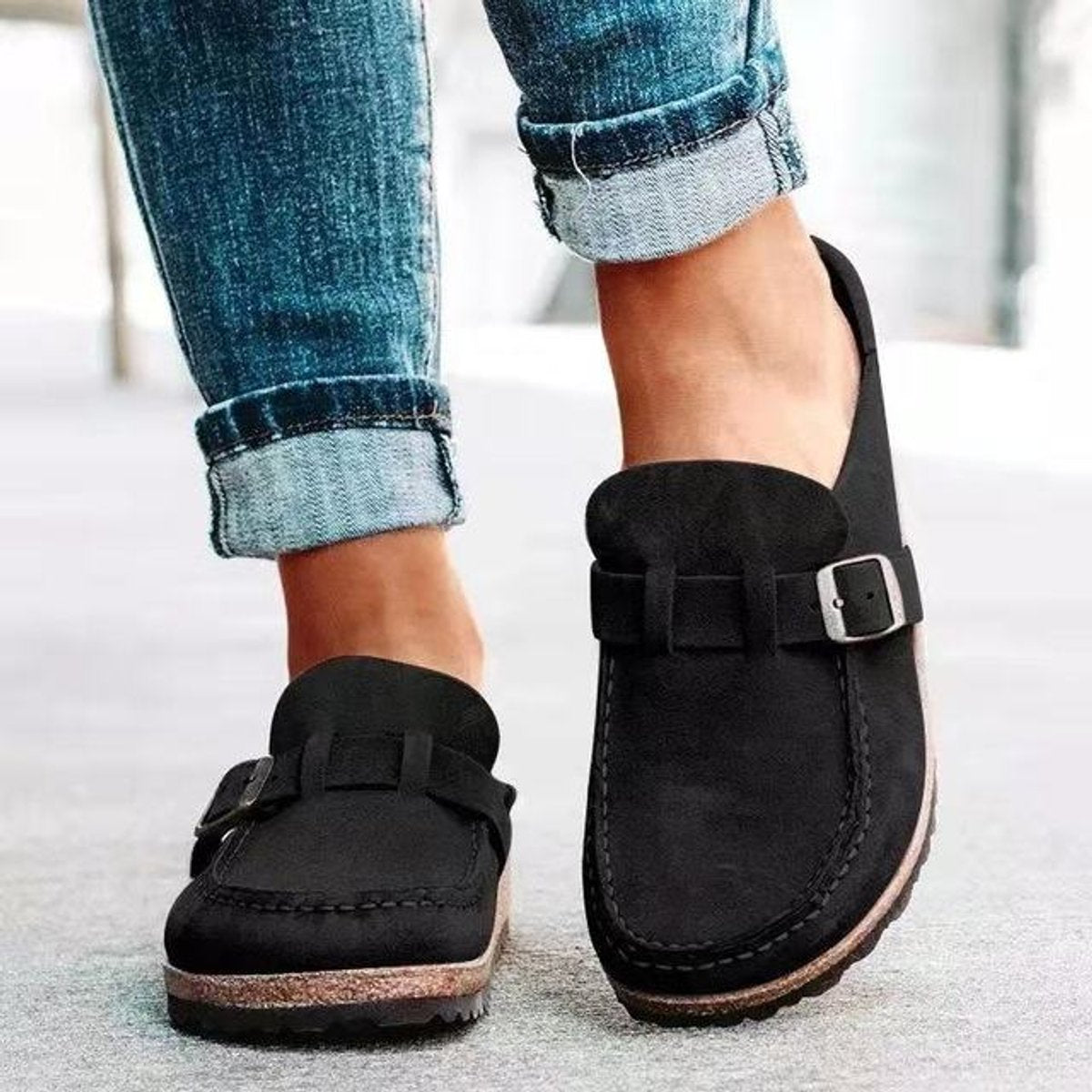 Women's Orthopedic Cushioned Slip-On Suede Comfort Loafers - Black