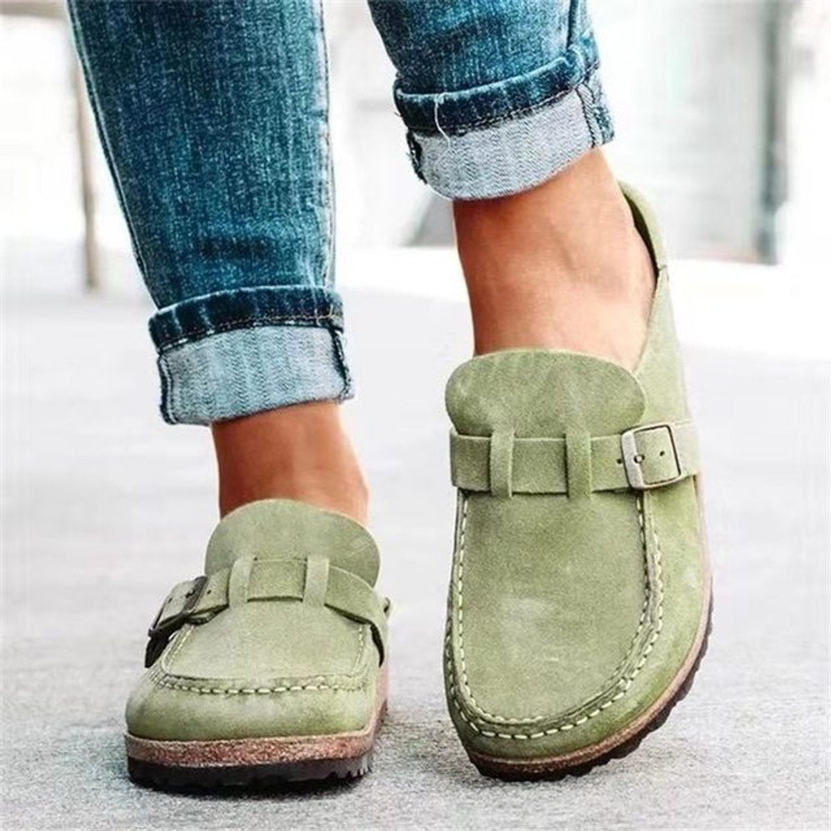 Women's Orthopedic Cushioned Slip-On Suede Comfort Loafers - Green