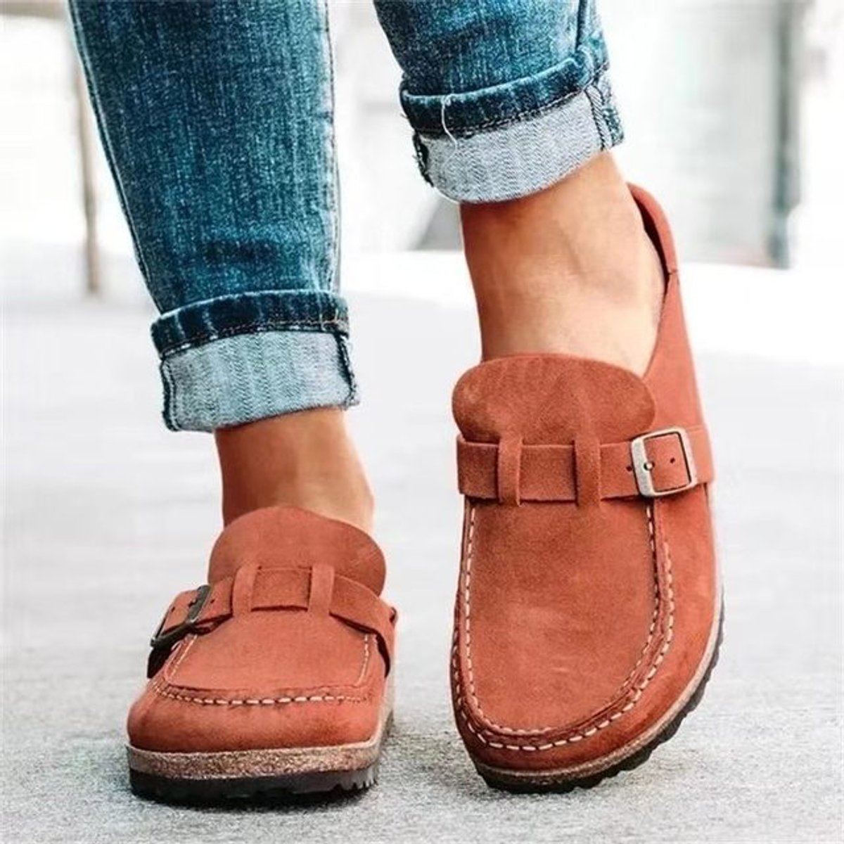 Women's Orthopedic Cushioned Slip-On Suede Comfort Loafers - Orange
