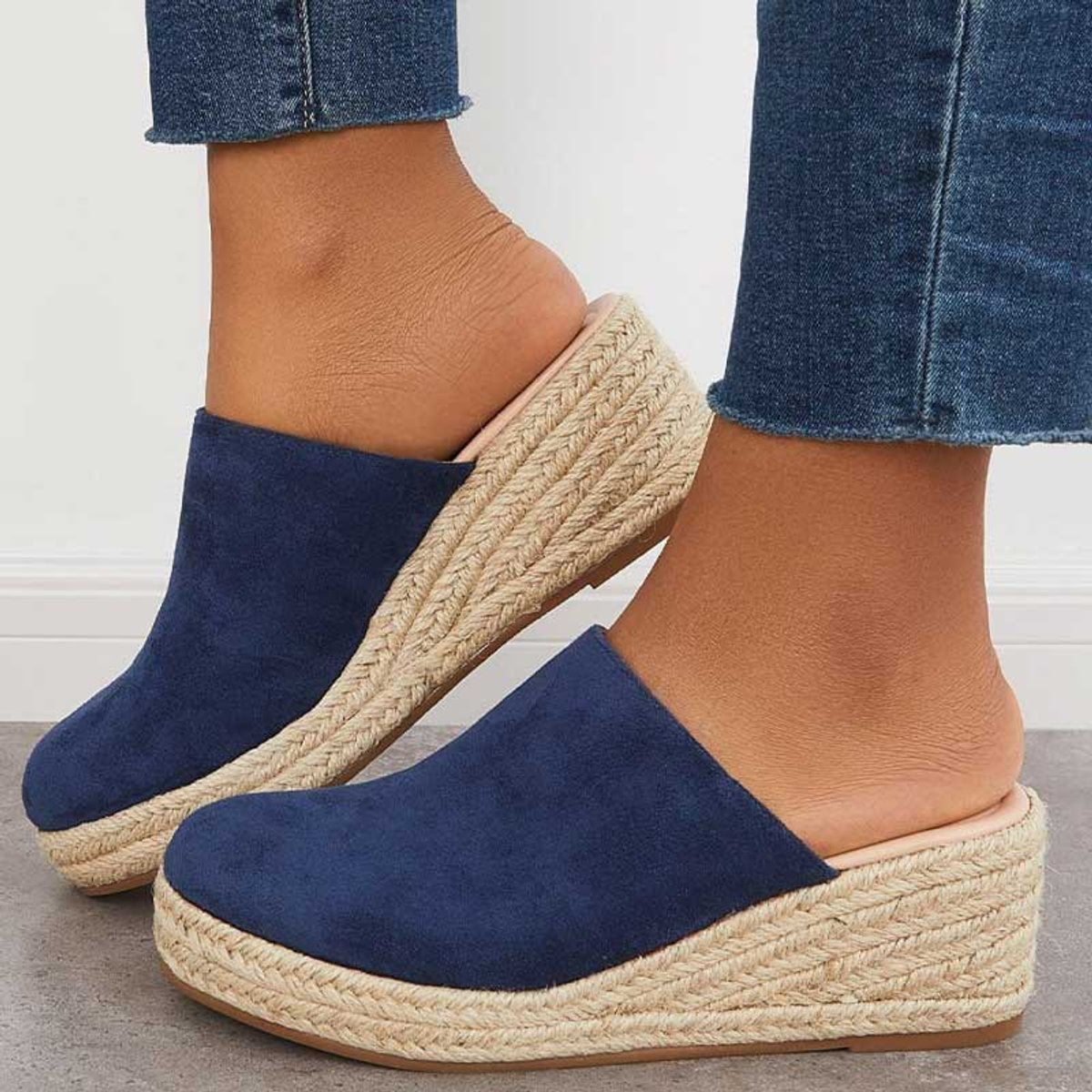 Women's Orthopedic Espadrille Wedge Comfort Sandals Slip-On Mules - Mineral Blue