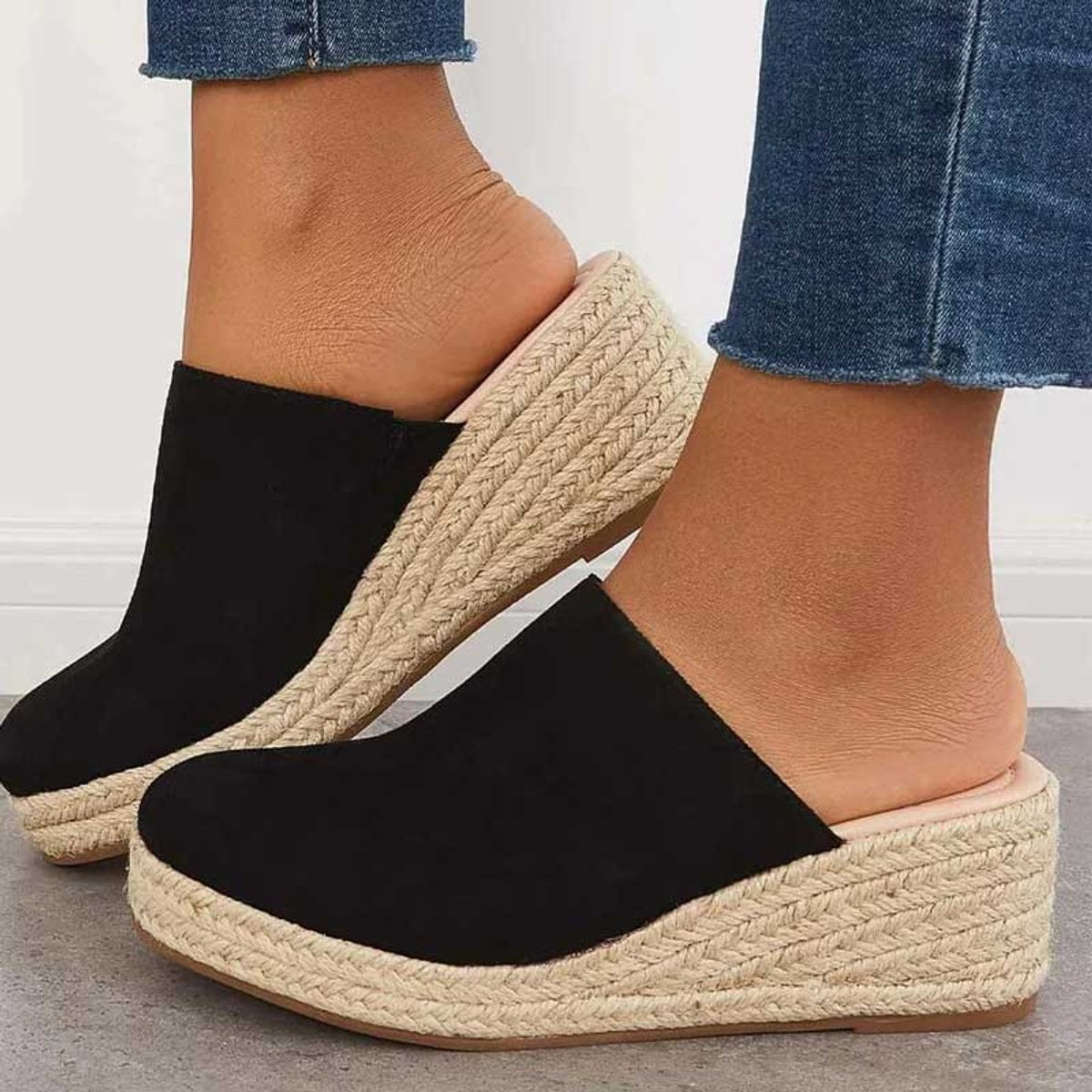 Women's Orthopedic Espadrille Wedge Comfort Sandals Slip-On Mules - Manhattan Black
