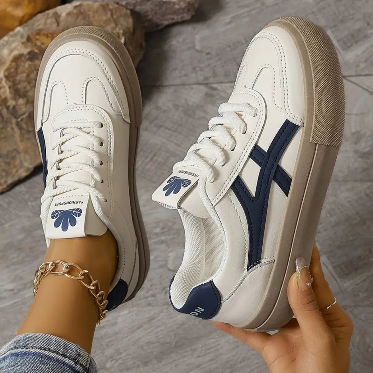 Women's Orthopedic Lace-Up Comfort Sneakers Cushioned Sole - Blue