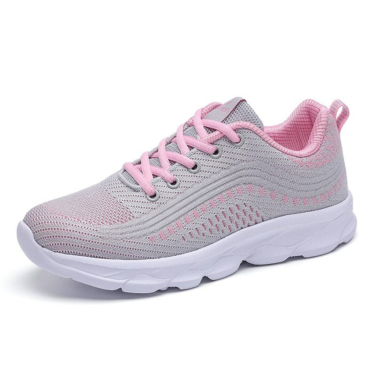 Women's Orthopedic Lace-Up Comfort Sneakers Memory-Foam Walking Shoes - Grey Pink