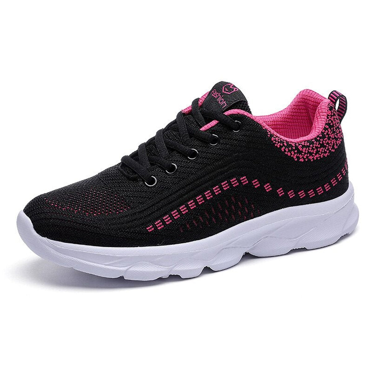 Women's Orthopedic Lace-Up Comfort Sneakers Memory-Foam Walking Shoes - Black Pink