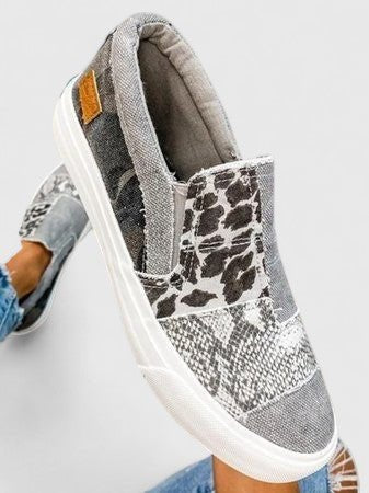Women's Orthopedic Loafers Slip-On Canvas Animal Print