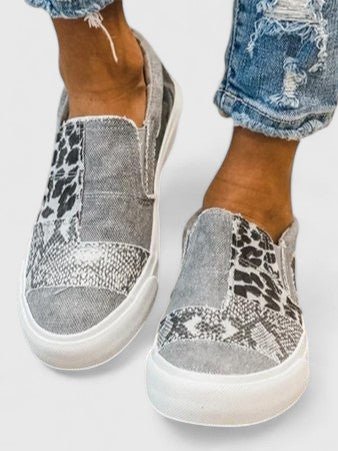 Women's Orthopedic Loafers Slip-On Canvas Animal Print - Gray