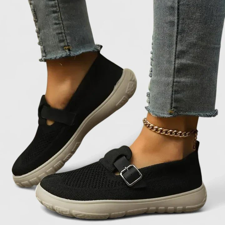 Women's Orthopedic Loafers Slip-On Comfort Buckle - Black