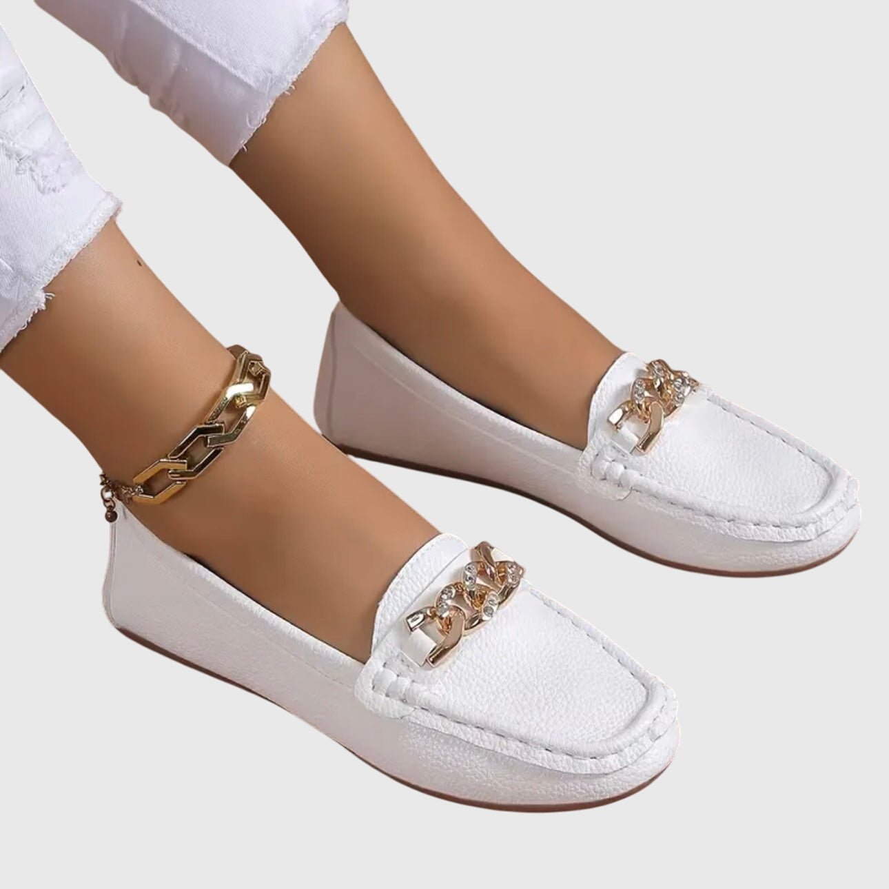 Women's Orthopedic Loafers Slip-On Comfort Gold Chain