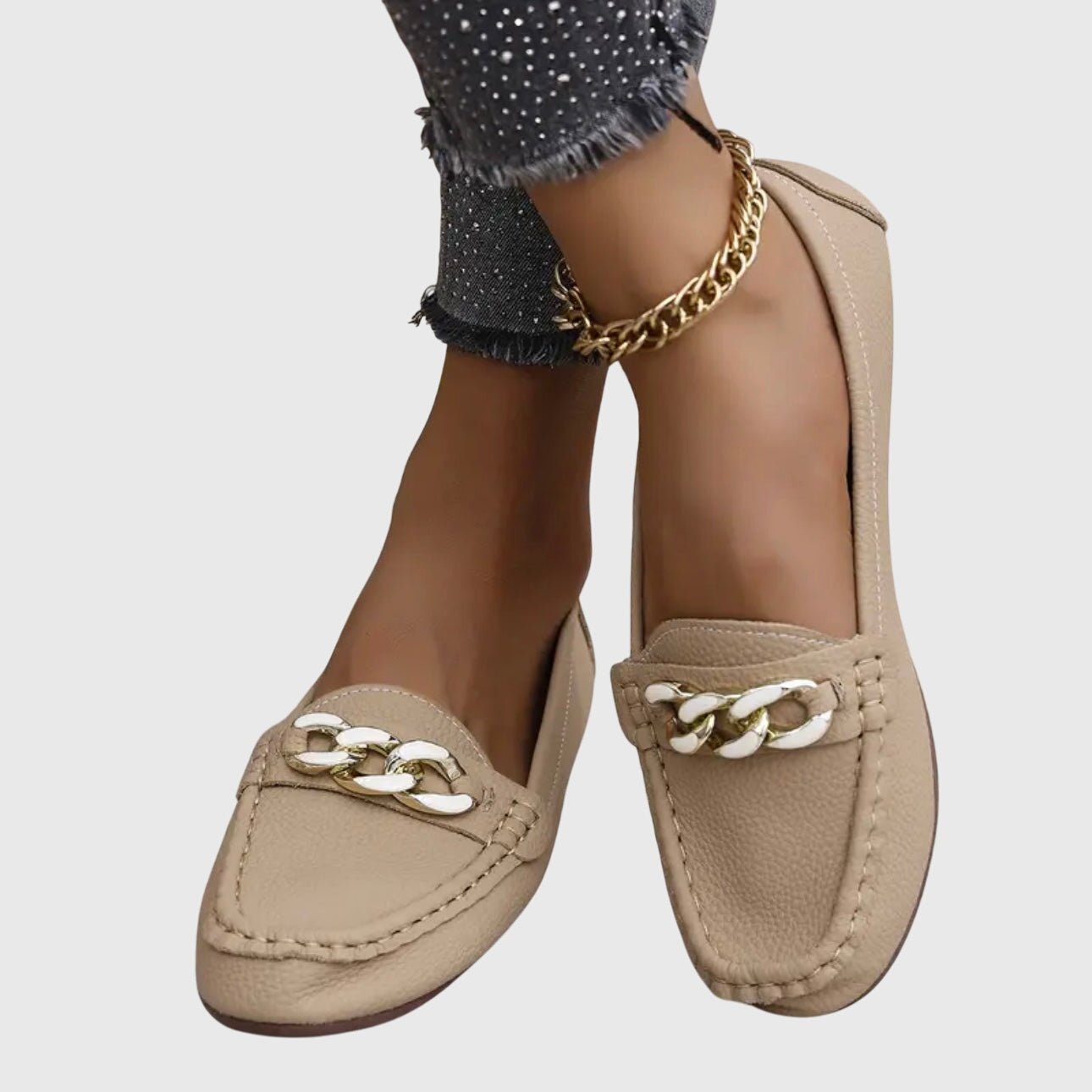 Women's Orthopedic Loafers Slip-On Comfort Gold Chain