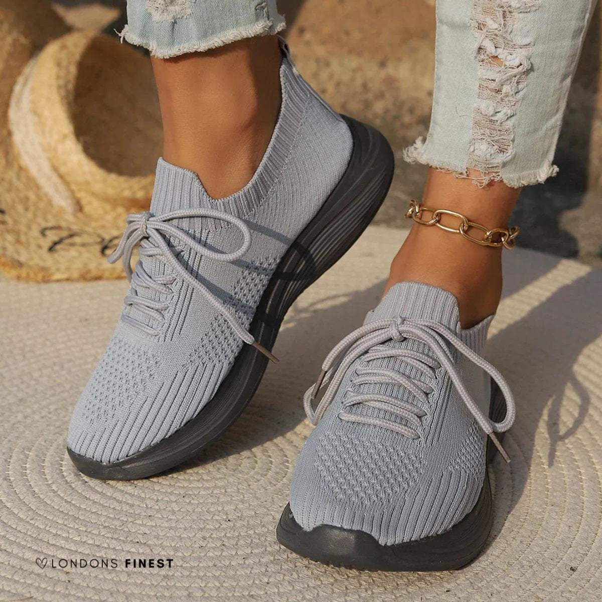 Women's Orthopedic Memory-Foam Lace-Up Comfort Sneakers - Grey