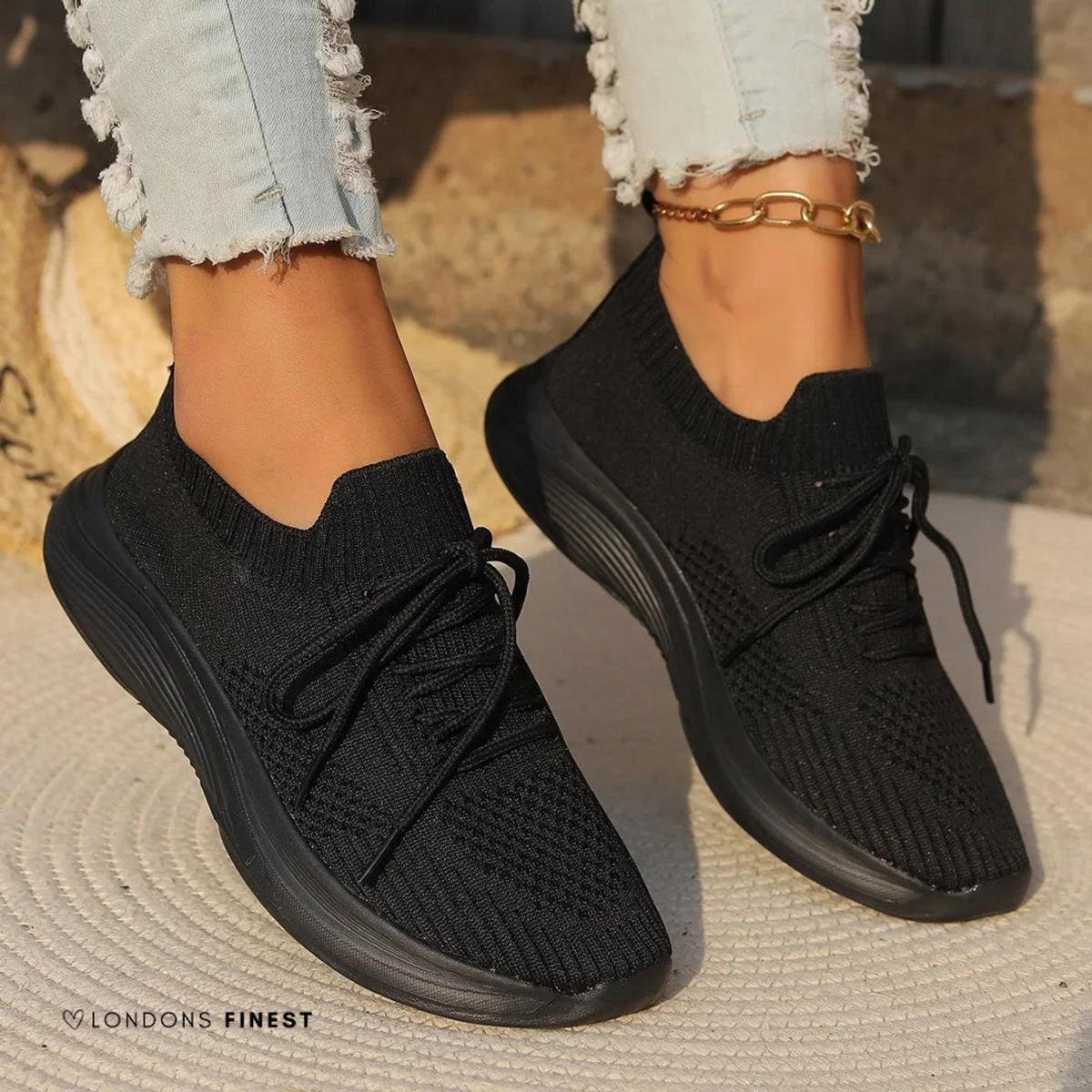 Women's Orthopedic Memory-Foam Lace-Up Comfort Sneakers - Black
