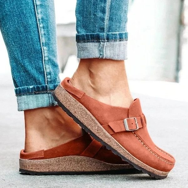 Women's Orthopedic Mules Slip-On Comfort Buckle Detail - Red