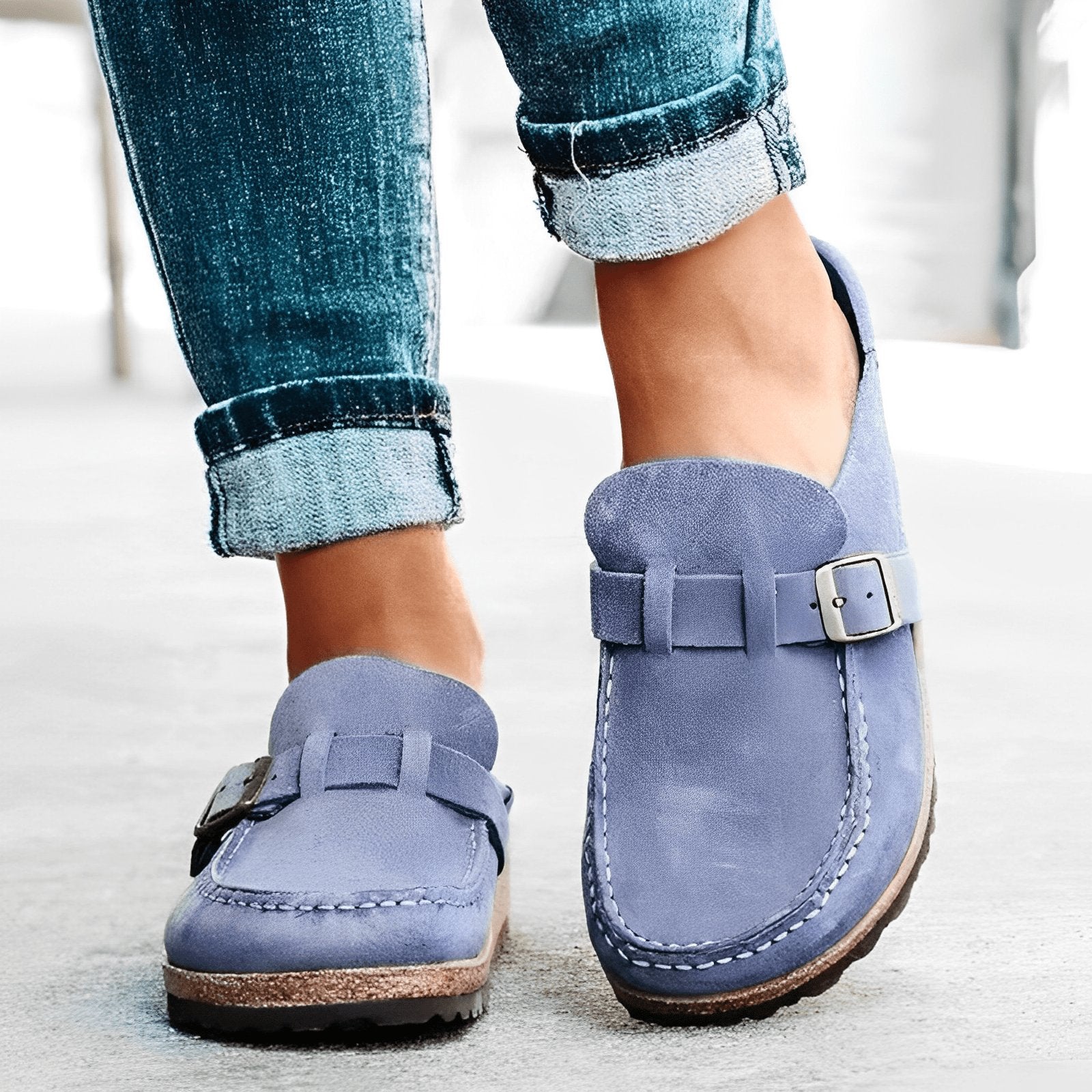 Women's Orthopedic Mules Slip-On Comfort Buckle Detail