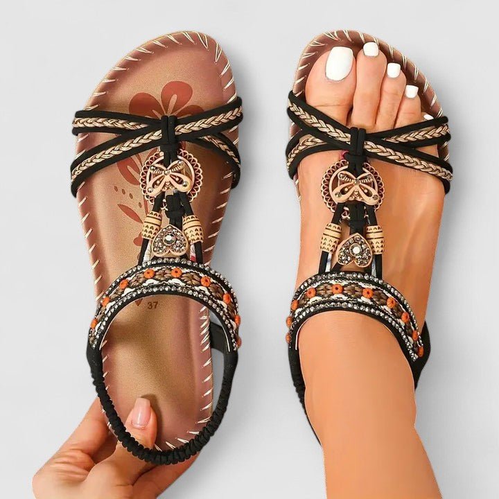 Women's Orthopedic Sandals Embellished Ankle Strap - Light Black