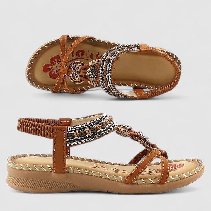 Women's Orthopedic Sandals Embellished Ankle Strap - Beige Bali