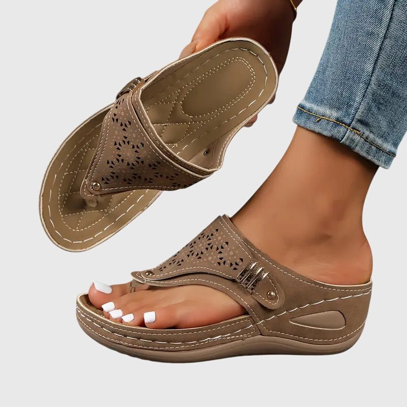 Women's Orthopedic Sandals Slip-On Wedge Comfort Thongs - Brown