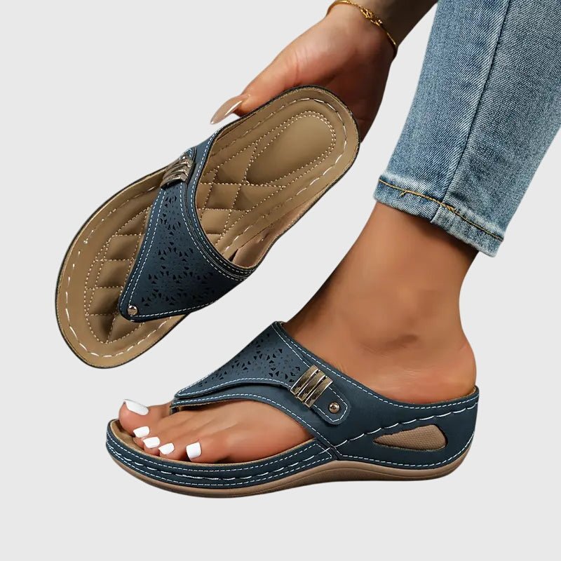 Women's Orthopedic Sandals Slip-On Wedge Comfort Thongs - Navy