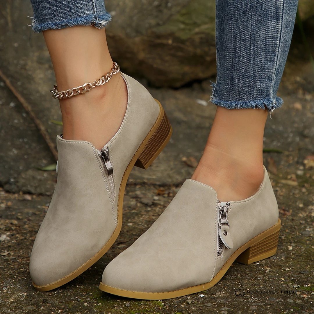 Women's Orthopedic Side-Zip Ankle Boots - Beige