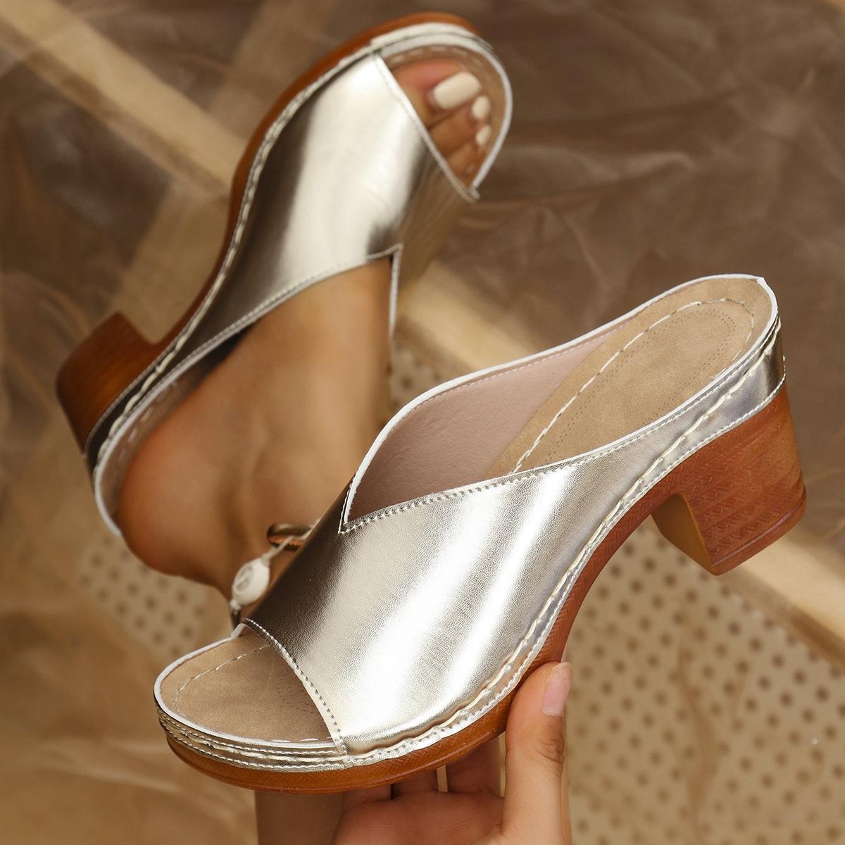 Women's Orthopedic Slip-On Block Heel Comfort Sandals Open Toe