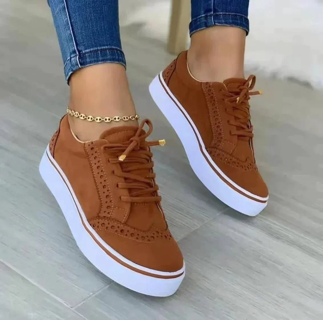 Women's Orthopedic Sneakers Platform Lace-Up Comfort - Brown