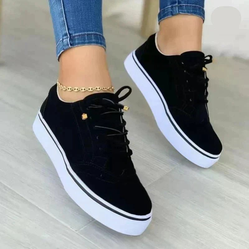 Women's Orthopedic Sneakers Platform Lace-Up Comfort - Black